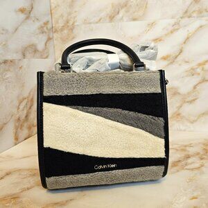 Calvin Klein Moon Shearling Triple Compartment Convertible Satchel, NWT